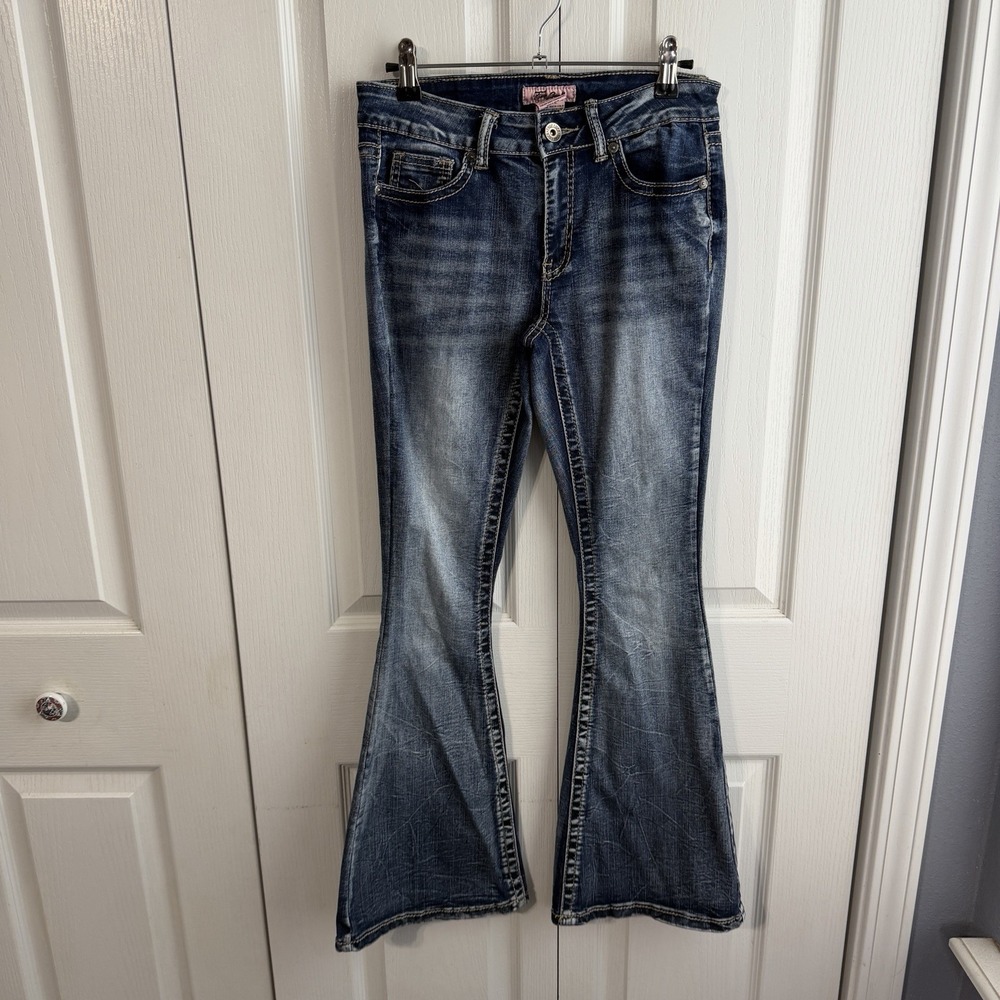 True Luck Blue Denim Flare Jeans Juniors Size 7/8 Preppy Boho Cowgirl Rodeo‎